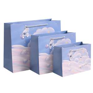 KM Custom Logo Printed Medium Size Clothing <b>Gift</b> Bags Assorted Premium Blue with Kraft Paper for Birthdays - Product Image 3