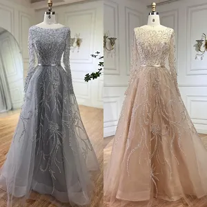 Serena collina musulmana grigia a linea abiti da sera abiti da 2024 con perline festa LA71596A su misura - Product Image 2