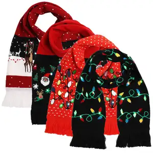 Knit Scarf Warm Tassels Scarf Christmas Light up Winter Custom Woolen for Men and Women Adult Shawl Easy Way Winter
