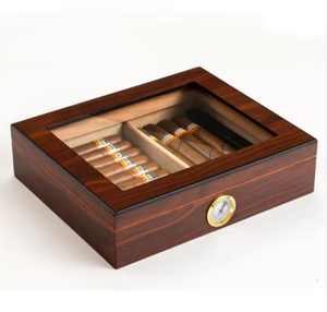 Humidor de bureau en gros - Boîte à cigares en bois noir avec couvercle en verre transparent, hygromètre et humidificateur intégrés, conteneur de stockage de cigares - Product Image 5