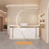 Comptoir de réception en bois de luxe moderne de haute qualité avec logo personnalisé pour institut de beauté, salon esthétique, boutique de détail, hôtel, hôpital