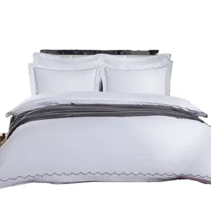 Porcentagem de qualidade 100% algodão tecido bordado linhas linhas design hotel cama linho