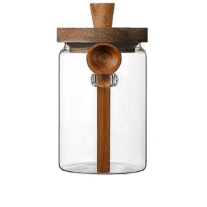 Envase de vidrio para almacenamiento con tapa de bambú y cuchara, recipiente de cocina de borosilicato para granos de café, para dropshipping en Shopify - Product Image 1