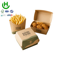 Boîte à hamburger en carton kraft brun en gros, cuillère à frites, emballage alimentaire jetable certifié FDA, résistant à la graisse, pour restauration rapide