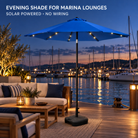 Parasol de terrasse 2,3 m avec manivelle inclinable autobloquante en aluminium, 6 baleines en acier et 18 LED solaires pour l'hôtellerie extérieure