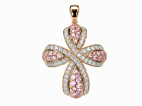 18K Gold Zweifarbiger Gedrehter Kreuzanhänger mit Rosa Saphir und Natürlichem Diamant für Tägliches Tragen, Feiner Religiöser Schmuck für Damen, Mehrfarbiger Edel-Schmuck