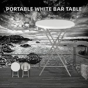 Table pliante JH JH-YB80 de style moderne commercial, portable, en plastique blanc, hauteur 80 cm - Product Image 2