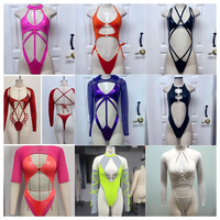 Traje de baño de una pieza a rayas rojas de corte alto para el lunes del Carnaval de Trinidad 2027, atuendo J'ouvert, venta al por mayor de fábrica, OEM, ropa de baño.