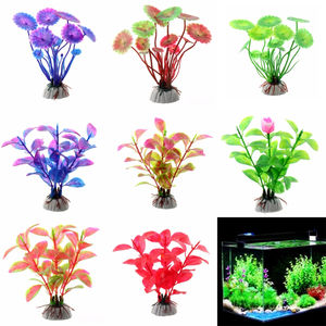 Plantes aquatiques artificielles en forme de feuille de <span class=keywords><strong>lotus</strong></span> avec base en céramique 10 cm, décorations de plantes sous-marines en PVC pour aquarium - Product Image 1