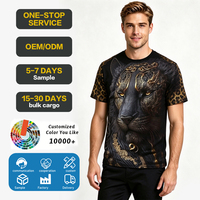 T-shirt tricoté personnalisé pour hommes grandes tailles, imprimé lion 3D, décontracté, streetwear, respirant, manches courtes, été