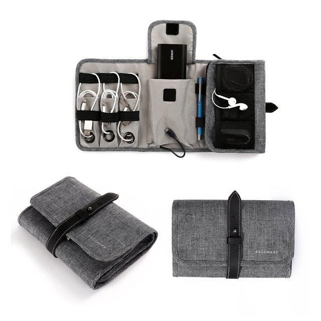 Wholesale Roll-Up Cable Organizer Bag with Inner Pocket and Elastic Band for Digital Accessories Carrying Pouch Case Only