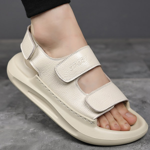 Sandalias de verano con velcro para hombre, suela plana y gruesa, color blanco, para conducir, para playa, para jóvenes de 18 a 40 años - Product Image 3