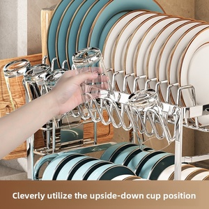 Égouttoir à vaisselle multifonctionnel moderne en acier inoxydable écologique pour comptoir de cuisine, support de rangement pour assiettes <span class=keywords><strong>et</strong></span> bols - Product Image 3