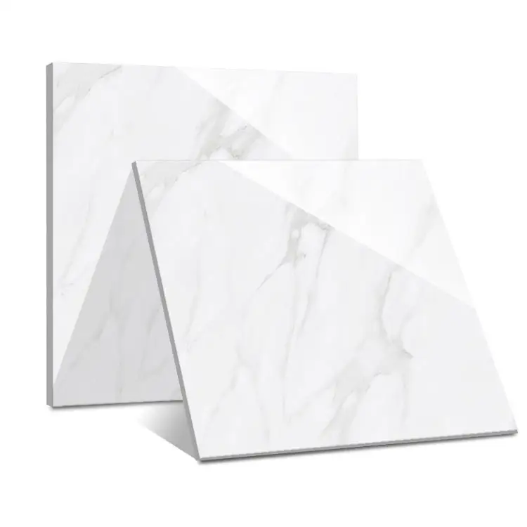 Carrara สีขาวหินอ่อนพอร์ซเลนเต็มเคลือบกระเบื้องขัด