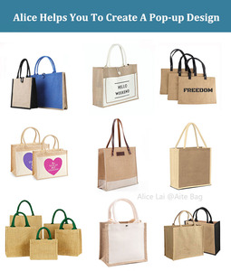 Vente en gros de sacs en toile de jute noire de haute qualité sacs à main en jute avec logo imprimé sac fourre-tout portable de grande capacité - Product Image 6