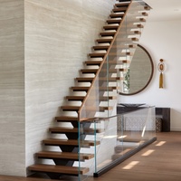 CBMMart-Escalier d'intérieur flottant avec marches en chêne blanc et limon invisible, design moderne et droit pour la décoration intérieure