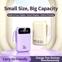 Batterie externe transfrontalière en gros avec câble intégré, 20000 mAh, batterie au lithium polymère, sortie 20W, grande capacité, compacte et portable
