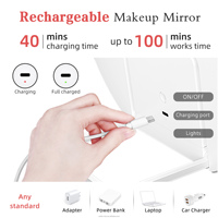 Grand miroir cosmétique pliable à LED, moderne, de bureau, éclairé, grossissant, 3 couleurs de lumière, salle de bain, maison, voyage, simple face
