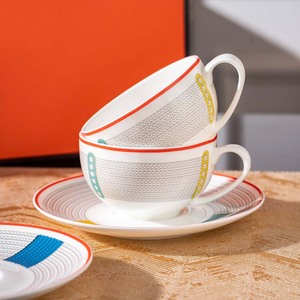 Refined High Quality Porcelain Coffee Cup And Saucer <b>Set</b> With Modern Rope Motif Service For Sophisticated Home Use And Gifting - Product Image 3