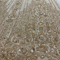 Broderie de perles et de sequins sur base en maille, style européen et américain, broderie pour robe de mariée, peut être teinte