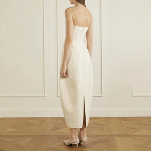 Vestido Midi Elegante Tipo Tulipán para Mujer, Mezcla de Lana y Seda, Estilo Corsé con Hombros Descubiertos, Vestido de Fiesta - Product Image 4