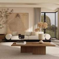 Canapé modulaire en bois massif et tissu, trois places, en ligne droite, avec rembourrage en mousse, style nordique moderne, pour petits appartements