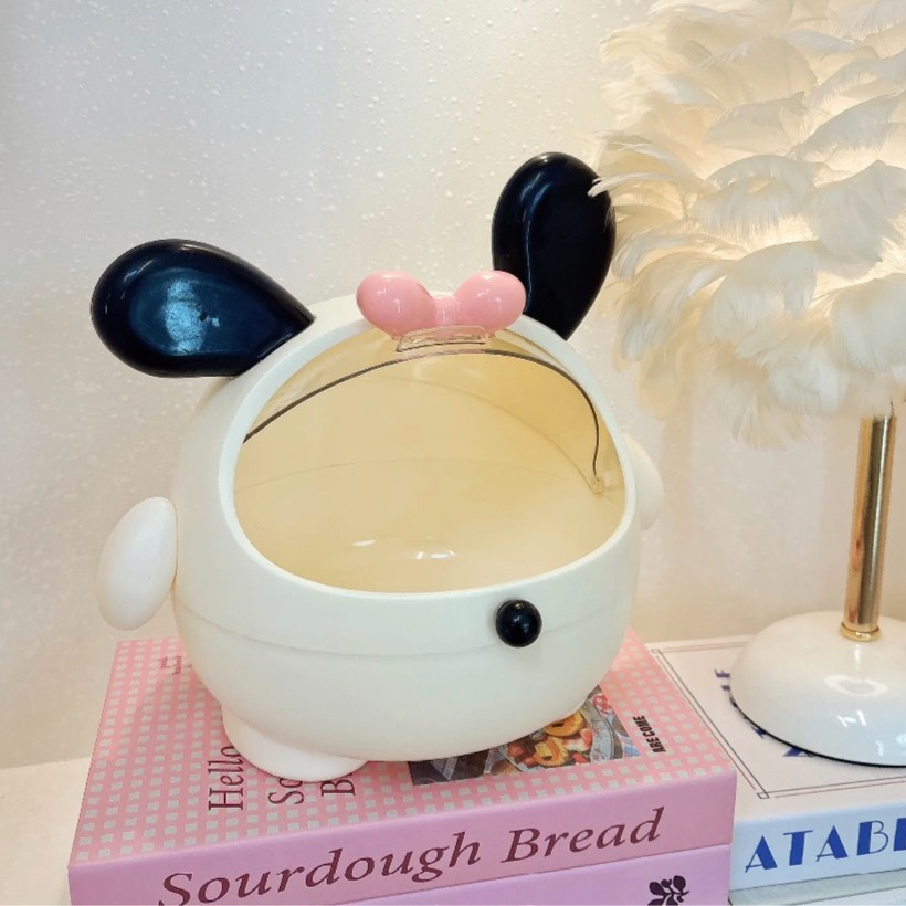 Blanc crème et noir avec nœud rose