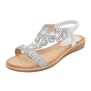 Sandalias Planas Elegantes con Tira en T y Decoración de Pedrería, Punta Abierta, Banda Elástica, Zapatos de Verano para Mujer, Envío Directo - Product Image 6