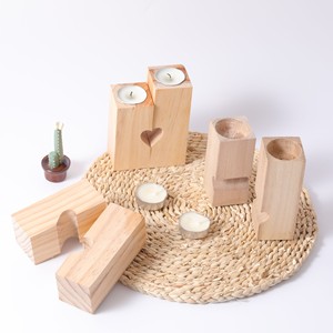 Porte-bougie en bois en forme de cœur, bois naturel, décoration de mariage et de maison - Product Image 3