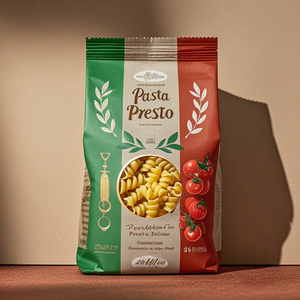 Emballage alimentaire personnalisé sac d'emballage en papier kraft thermoscellé étanche à l'humidité à fond plat pour pâtes spaghetti <span class=keywords><strong>Presto</strong></span> - Product Image 2