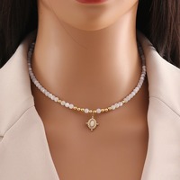 Dainty Améthyste Pierre Collier Naturel Vert Aventurine Bleu Turquoise Collier de Perles Shell Perles Charme Perle Bijoux pour Femmes