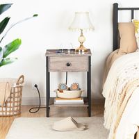 Table de chevet en gros avec station de charge, table de chevet avec ports USB, armoire de chevet avec prises de courant pour chambre à coucher