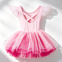 Justaucorps de danse de ballet à manches volantées avec jupe brillante et dos croisé, tutu de ballerine pour la pratique et la performance, pour petite fille