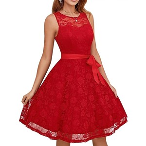 Ventas calientes Encaje rojo Sin mangas Boda Matrona <span class=keywords><strong>Honor</strong></span> Vestidos <span class=keywords><strong>Invitado</strong></span> Corto Con Cinturón Desmontable - Product Image 1
