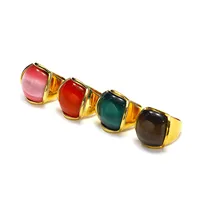 Herren Großer Roter Cabochon Katzenauge-Stein Eingelegter Edelstahl Vergoldeter Modischer Statement-Ring Täglicher Party-Schmuck