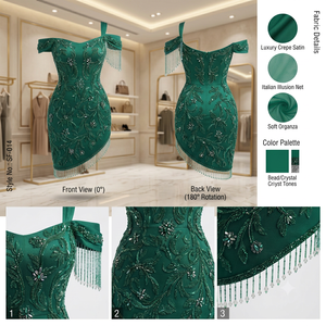 Vestido de Cóctel Asimétrico Verde Esmeralda con Borlas de Cristal, Elegante Vestido de Fiesta para Ocasiones Especiales - Product Image 2