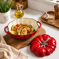 Casserole en fonte émaillée en forme de kaki avec couvercle, ustensile de cuisine au design unique pour la cuisson et le service