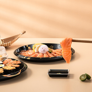 KY-251 Nampan Sushi Plastik Sekali Pakai Bulat Emas 25cm Baru dengan Tutup Anti Embun Wadah Penyimpanan Makanan Penutup - Product Image 5