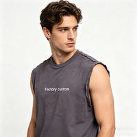 Camiseta sin mangas de algodón pesado con lavado ácido personalizada para hombre, estilo desgastado