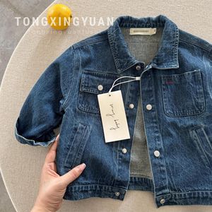 MIMIYANBABY Children's Denim Jacket Blue 857 Solid Color Spring Autumn Casual Boys Coat Thin Style No Hood - Product Image 1