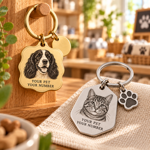 Custom Pet Portrait Keychain Metal Engraved <b>Dog</b> Cat Photo Personalized Name Number Irregular Shape Creative Souvenir Gift - Product Image 2
