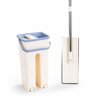 Ensemble de seaux métalliques LC022 avec essoreuse intégrée, manche en acier inoxydable, double compartiment, microfibre légère pour le nettoyage à domicile et au bureau