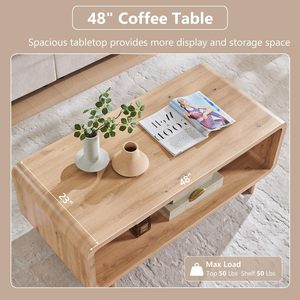 Mesa de Centro Moderna de Madera SENYU con Estante de Almacenamiento, 48x23x19 Pulgadas, Acabado Natural, Muebles para Sala de Estar - Product Image 6
