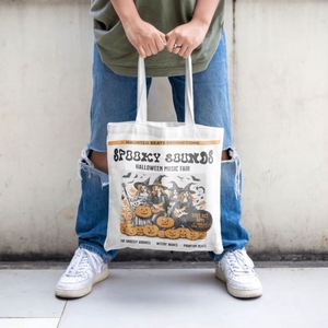 DLBZ Custom Fashionable Eco Friendly Durable <b>White</b> Canvas Cotton Halloween Tote <b>Bag</b> with Rope Handle for Daily Use - Product Image 5