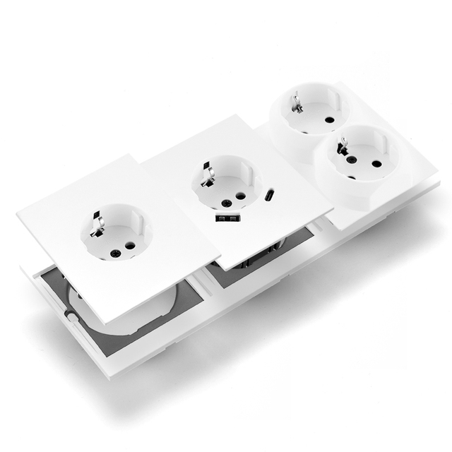WESA Wall Switches and Sockets EU Twin Socket With USB Type C Multi Wall Plug Prise Maison Free Combination Luxury Modern Design