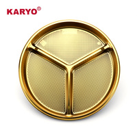 KARYO 251-2 Boîte d'emballage pour viande fraîche, fruits et légumes, plateau rond jetable pour sushi avec 3 compartiments, boîte en plastique