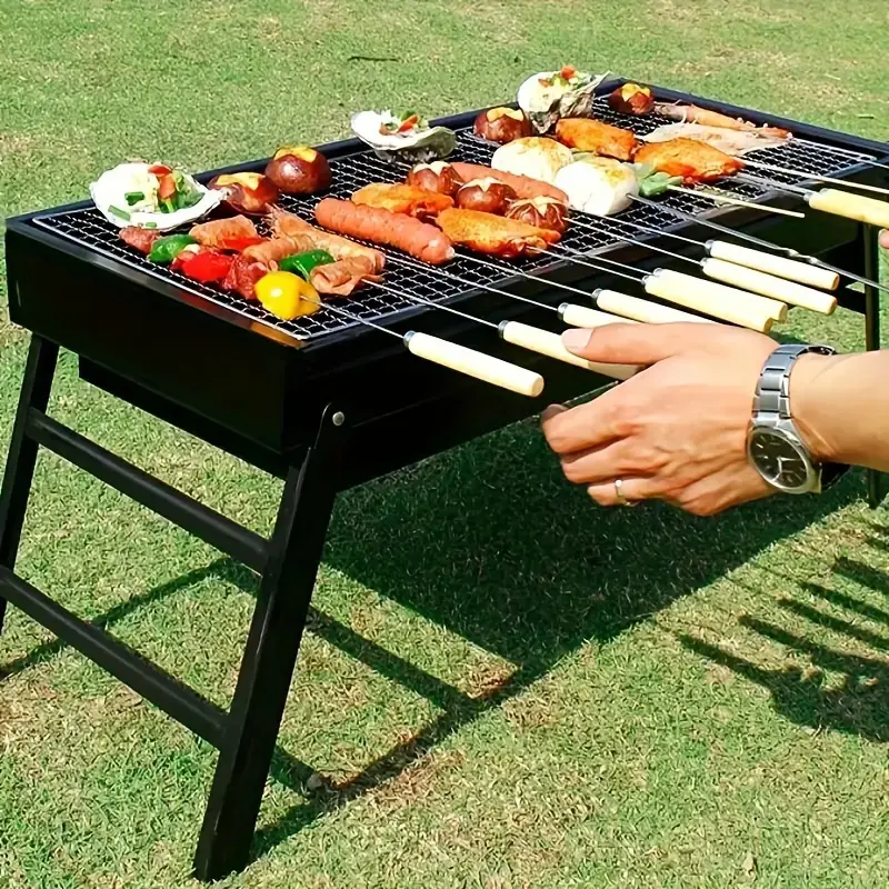 Barbecue Charcoal Grill Stainless Steel Folding Portable BBQ Tool Kits for Outdoor Cooking Camping Hiking Picnics