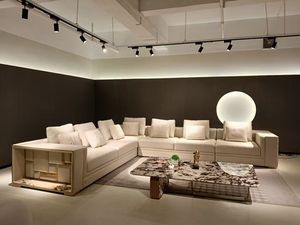 Ensemble de canapés modulaires en bois et tissu en forme de L pour salon, 7 places, meubles modernes de luxe italiens avec éclairage LED - Product Image 4