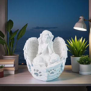 Statue en résine de bonne nuit d'ange tenant un chiot, figurine en résine commémorative pour animaux de compagnie, ornement d'art de décoration intérieure - Product Image 4
