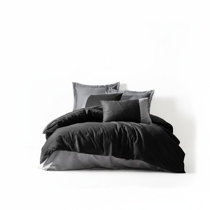 4 pièces, 100% coton, ensemble de couette uni, noir-gris, pour usage domestique - Product Image 2